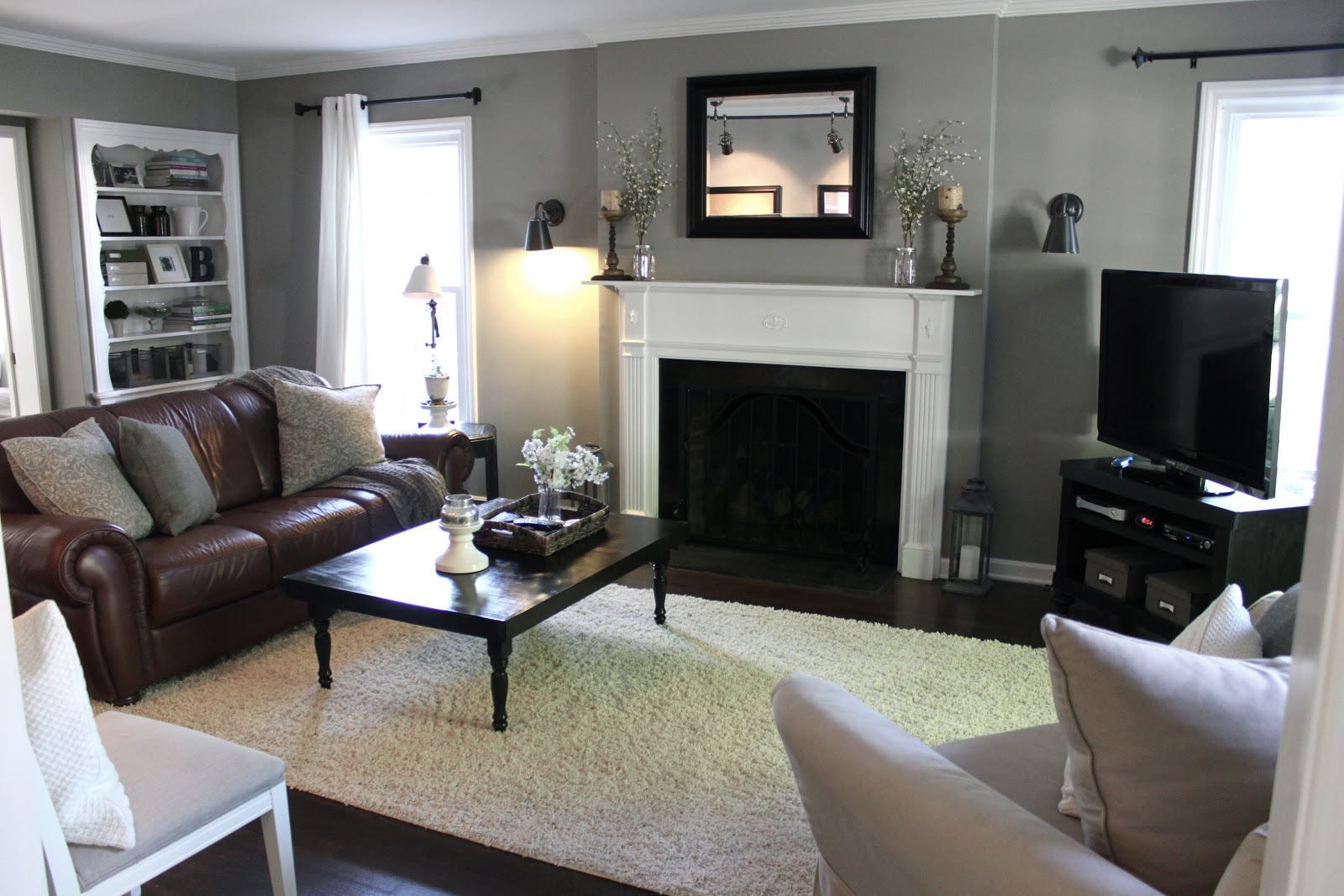 Gray Walls with Brown Couches Living Room