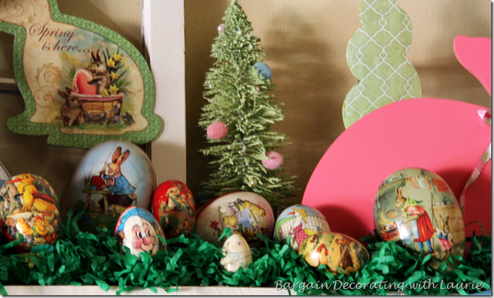 Mantel decorated with Easter eggs