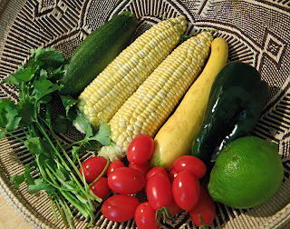 Corn, Squash, Lime, Cilantro, Poblano Chili and Tomatoes