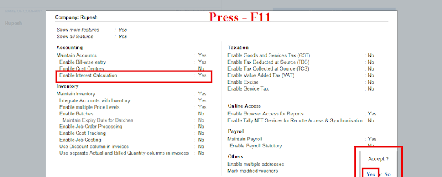 Enable Interest calculation in tally prime