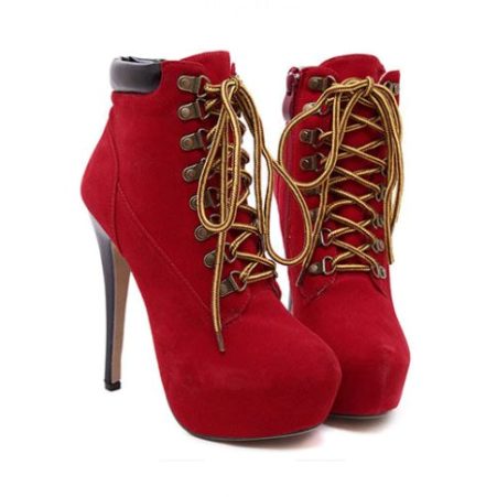 Lace Up Patchwork Alond Toe Ankle Boots –Price:$43.00