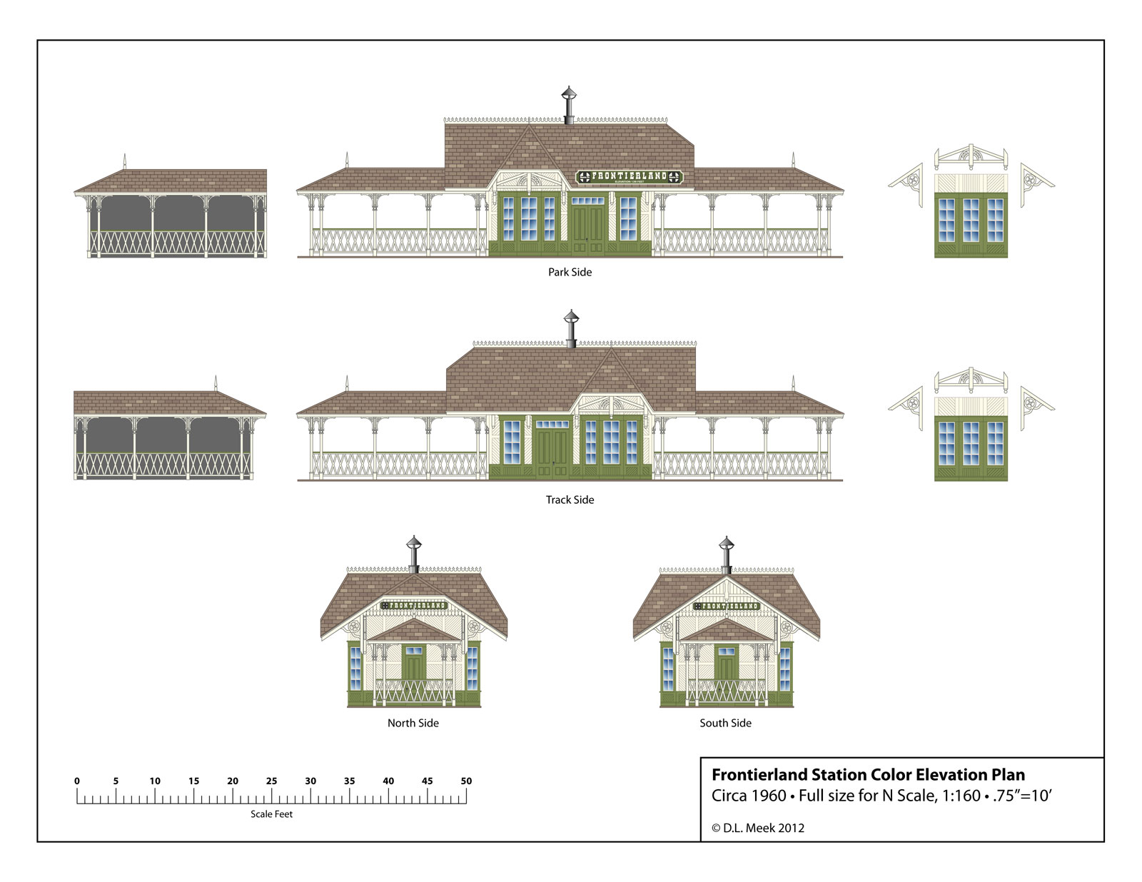 Plans for an N scale Frontierland Station. You can download a free PDF 