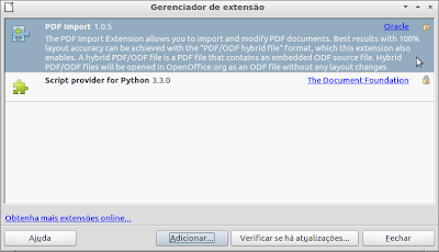 Gerenciador de extensão do LibreOffice