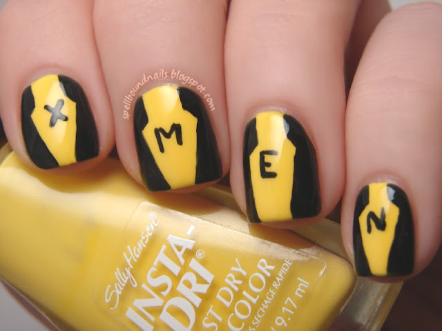 nails nailart nail art mani manicure polish Spellbound Lacquer design freehand ABC Challenge X-Men character First Class uniform costume black yellow L.A. LA Colors Sally Hansen Lightening comic comics Marvel