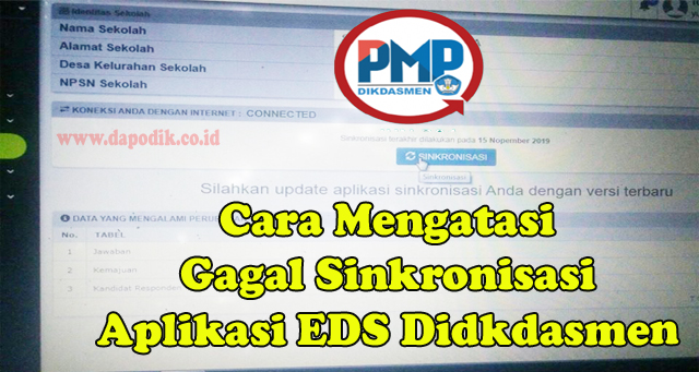 Cara Mengatasi Gagal Sinkronisasi Aplikasi EDS Didkdasmen Offline Aplikasi PMP : Status Koneksi internet Lambat, Silahkan Update Sinkronisasi Anda Dengan Versi Terbaru