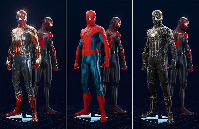 Costume Iron Spider, Costume Rosso e Blu Nuovo, Costume Nero e Oro PS5 Spider-Man 2
