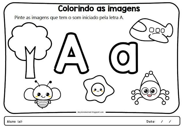 Vamos identificar e colorir as imagens que começam com o som da letra A.