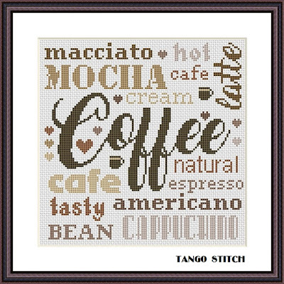 Coffee kitchen cross stitch pattern, Tango Stitch