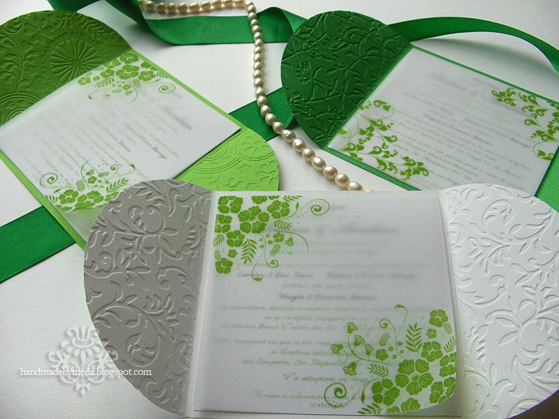 I designed these green and white invitations for a summer wedding that will