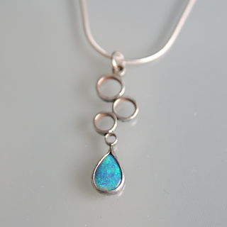 Black opal silver drop pendant necklace