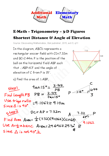 E-Math - Trigonometry - 3-D Figures   Shortest Distance and Angle of Elevation