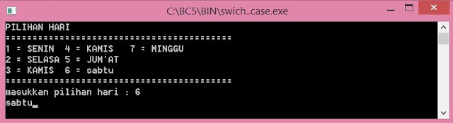 contoh program c++ switch case menentukan nama hari