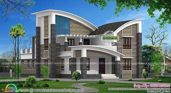 Modern style curved  roof villa Homes Design Plans