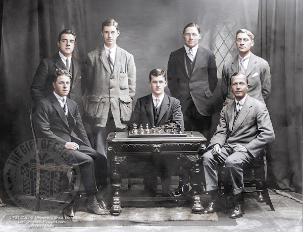 1921 Oxford University chess team: Joseph Francis Palmer Deller, William Ernest Baker Pryer, Horace Ransom Bigelow, Harold Tetley Burt, Thomas Arthur Staynes, Theodore Henry Tylor, Herbert Gibson Rhodes.