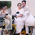 BRIDE SPOTTED CARRYING HER GROOM IN A MOTORCYCLE RIDE GOING TO THEIR WEDDING RECEPTION