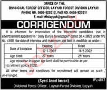 Latest Forest Division Management Posts Layyah 2022