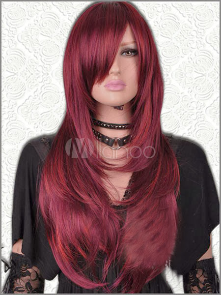 Holiday Gifts 2013 - Long Straight Dark Red Mix Sheepskin Wig For Women