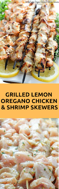 Grilled Lemon Oregano Chicken & Shrimp Skewers