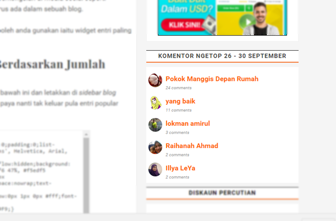 Widget Top Komentator Untuk Blogspot