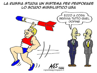 doping, russia, missili, scudo stellare, vignetta satira