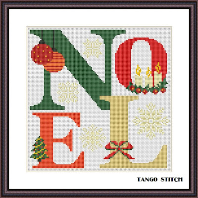 Noel cute Merry Christmas cross stitch design