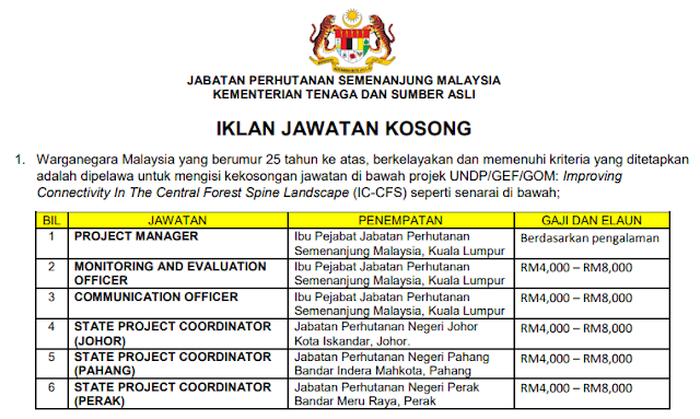 Jawatan Kosong di Jabatan Perhutanan Semenanjung Malaysia