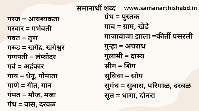 समानार्थी शब्द मराठी | Samanarthi Shabd Marathi