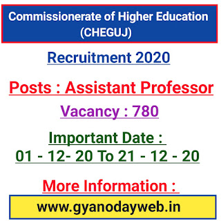 Commissionerate of Higher Education (CHEGUJ) Recruitment For 780 Assistant Professor 2020