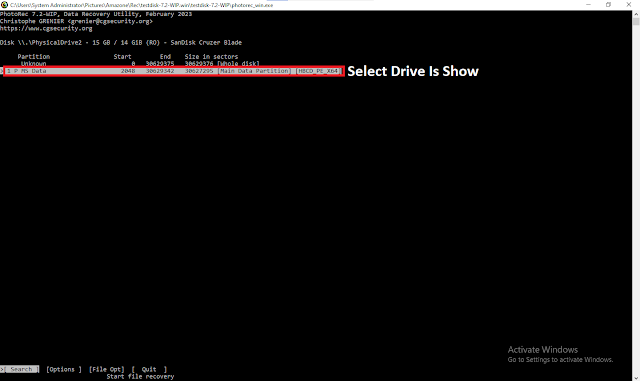 Select Drive page