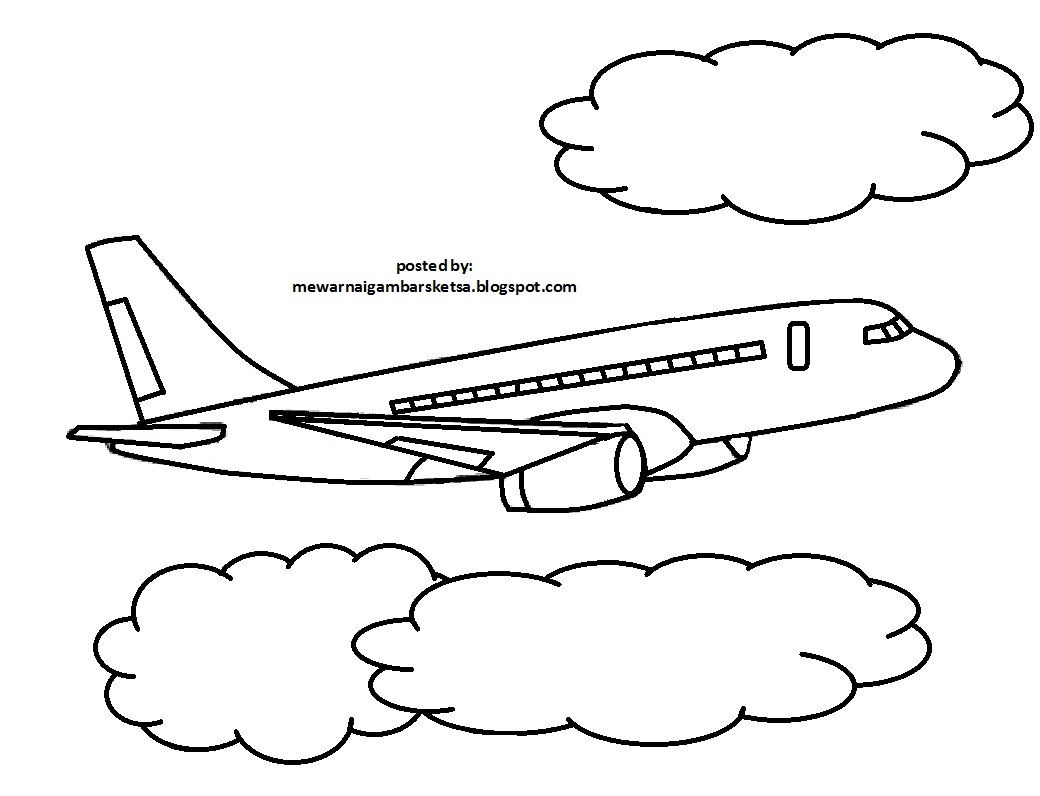 Mewarnai Gambar Mewarnai Gambar Sketsa  Transportasi Pesawat 6