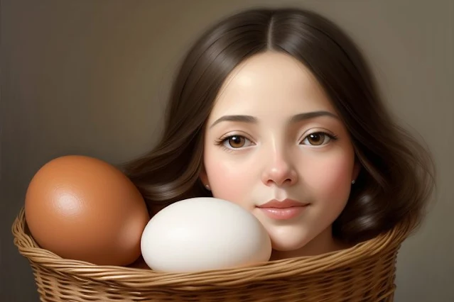 Cesta con dos huevos y una cabeza de una niña...porque sí.