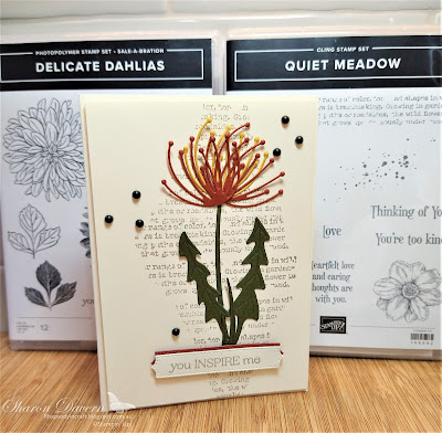 Rhapsody in craft, Cajun Craze, Delicate Dahlias, Quiet Meadow, Meadow Dies, Daisy Wishes Dies, Friendship Cards, Quiet Meadow Bundle, Sale-A-Bration, Julu-Dec Mini 2021,#colourcreationsbloghop, Stampin' Up!,