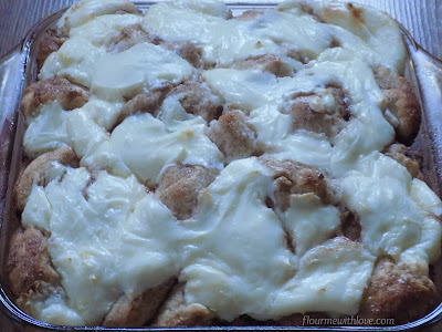 Cream Cheese Cinnamon Roll Bake uses frozen bread dough that's drenched in cinnamon, butter, sugar & sweetened cream cheese!