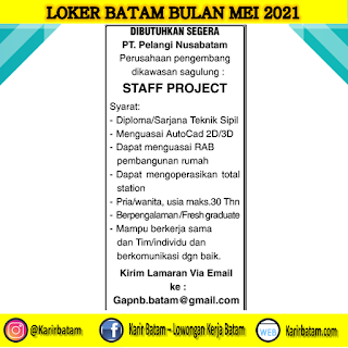 Lowongan Kerja PT. Pelangi Nusabatam