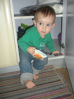 boy leaving Narnia with a snack