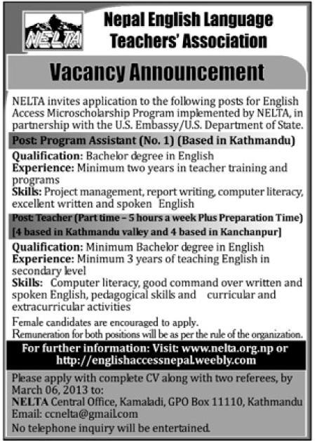 Vacancy Announcement - Nepal English Language Teachers' Association ...