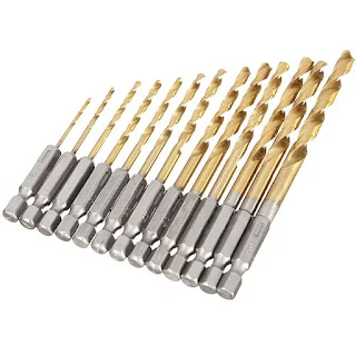 Best drill bits Titanium coated HSS drilling set with standard 1/4" hex shank that will fit cordless screwdrivers hand drills and impact drivers