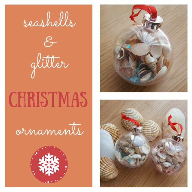 Seashells and glitter Christmas ornaments