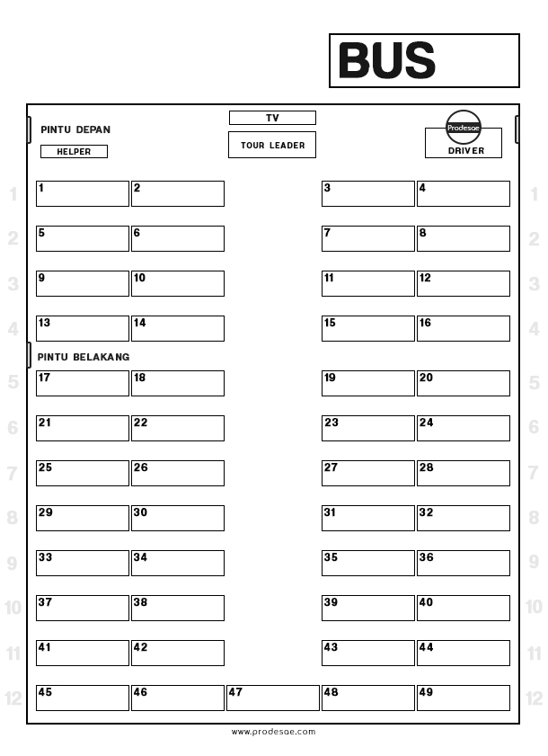 Download Denah Kursi Bus 45 dan 49 Kursi Seat 2-2 File JPG dan PNG