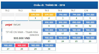 Bảng giá vé máy bay đi Thanh Hóa tháng 6