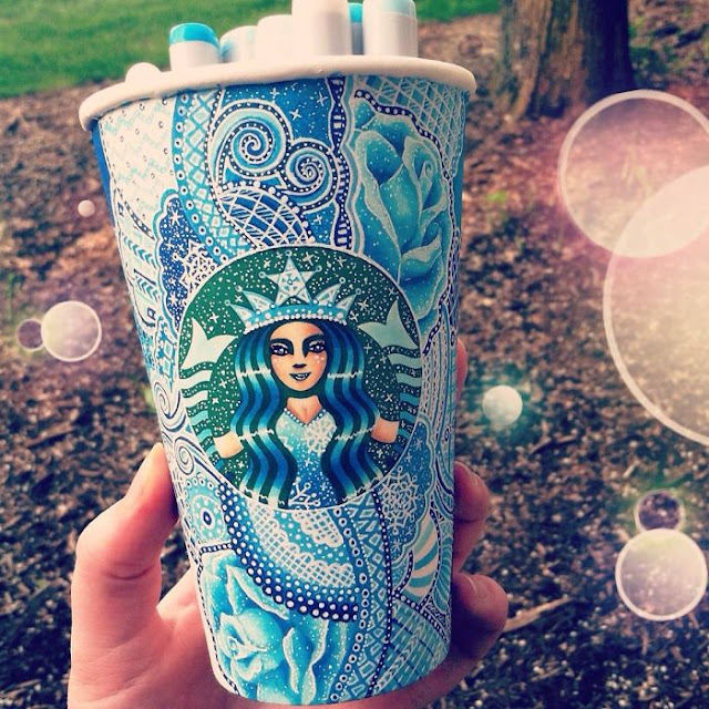 Recycled art made from starbucks cup