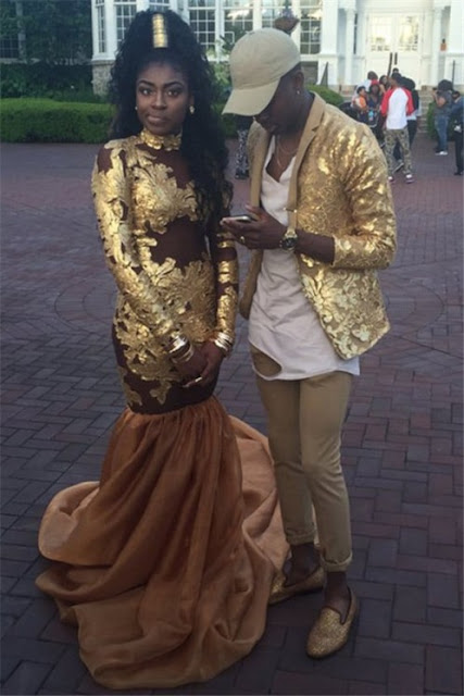  Amazing Gold Mermaid High-Neck Prom Dress Appliques Long-Sleeve Evening Gowns-Price:US$ 169