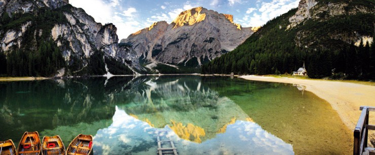 Crystal Clear Emerald Prags Lake in Tyrol, Italy