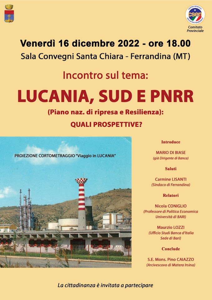 Lucania, Sud e PNRR in un convegno a Ferrandina