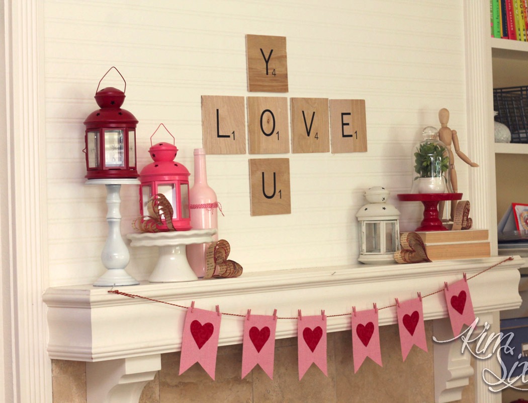 Valentine Mantel with burlap garland