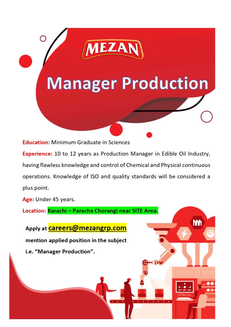 Mezan Group Jobs for Manager Producation