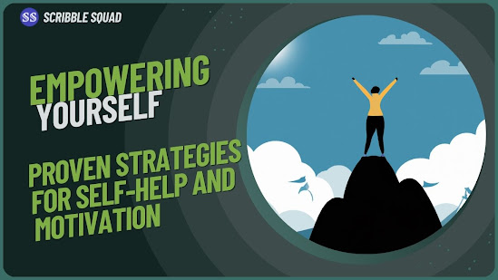 A woman standing on top of a mountain with her arms raised in triumph, symbolizing personal growth and empowerment through self-help and motivational strategies.