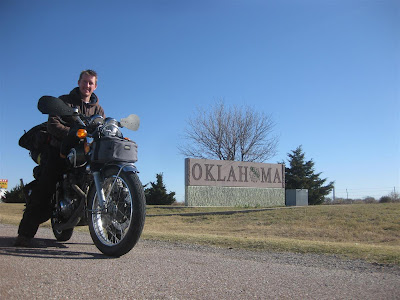 oklahoma state sign, motorcycle trip, cross country