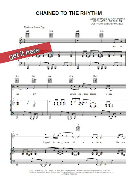 katy Perry, chained to the rhythm, sheet music, piano notes, chords, download, pdf, print, klavier noten, keyboard, guitar, voice, vocals