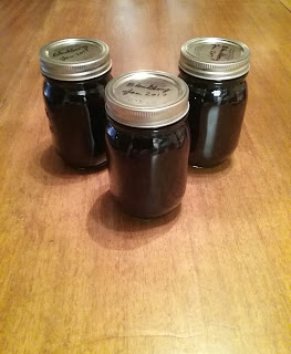 Three pints of blackberry jam from an 1837 English recipe.